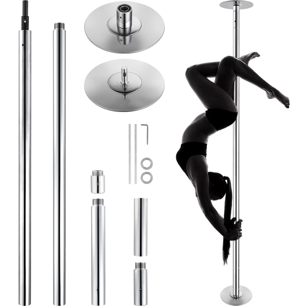 KFFKFF Dance Pole Set, 45mm Stainless Steel, Silver - HM-590S