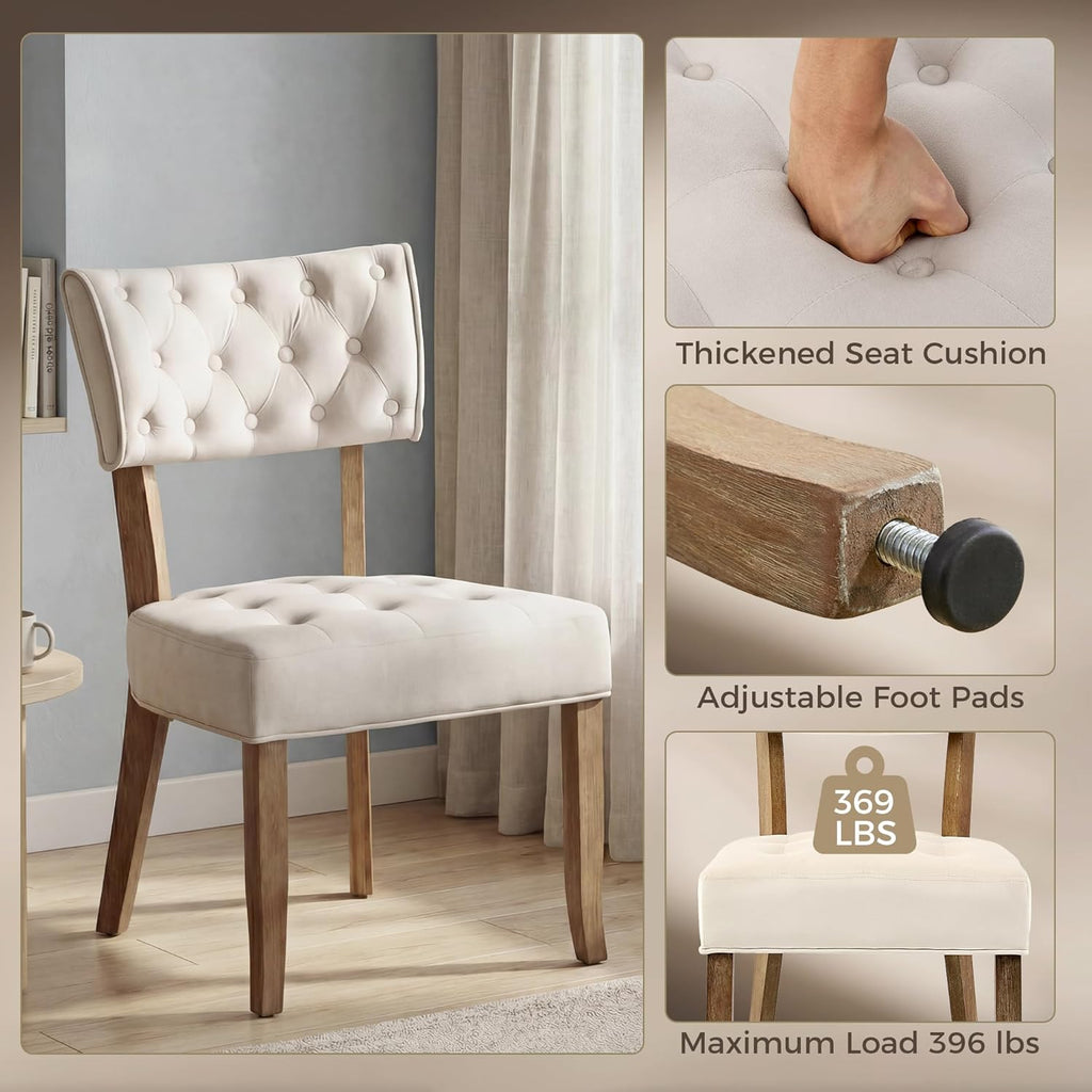 UVV Velvet Upholstered Wooden Dining Chairs, Set Of 4, Beige
