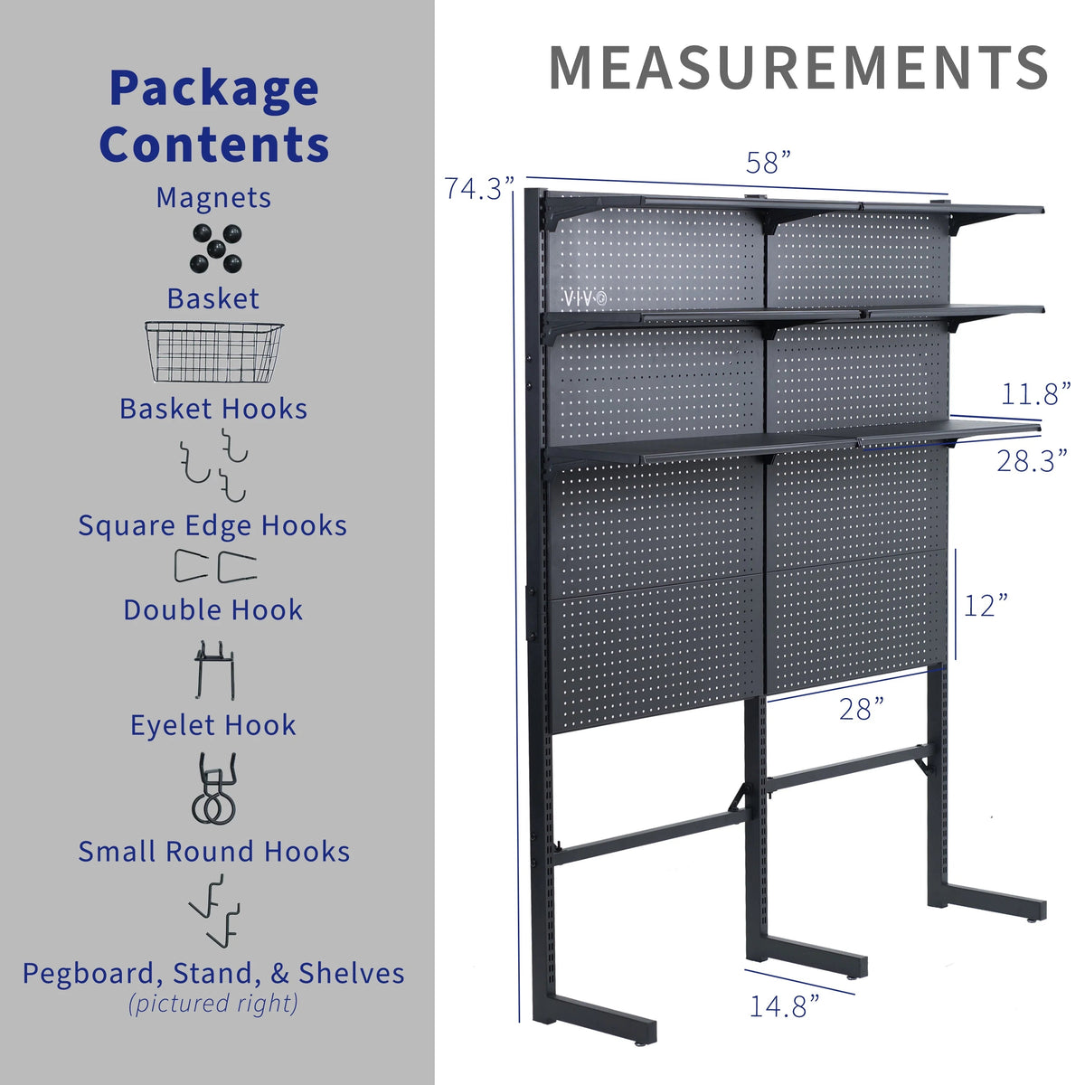 VIVO Black Freestanding Modular Pegboard Organizer With 3-Tier Organization - PP-2-PB058