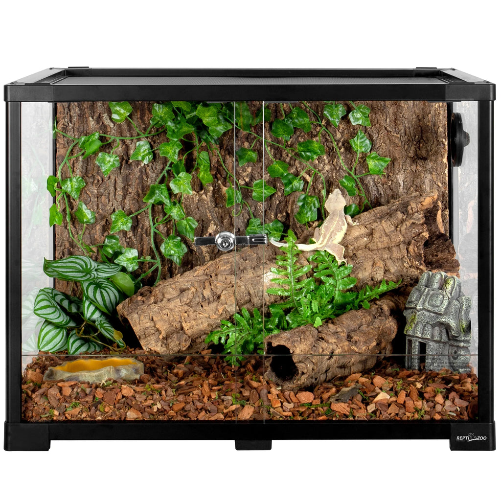 REPTIZOO Reptile Knock-Down Full View Natural Terrarium, Black, 24 x 18 x 18 inches