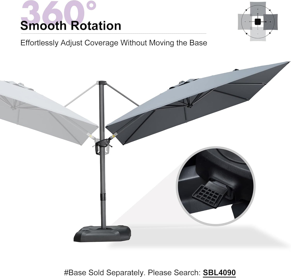 PURPLE LEAF 9 Feet Square Patio Cantilever Umbrella, Light Grey