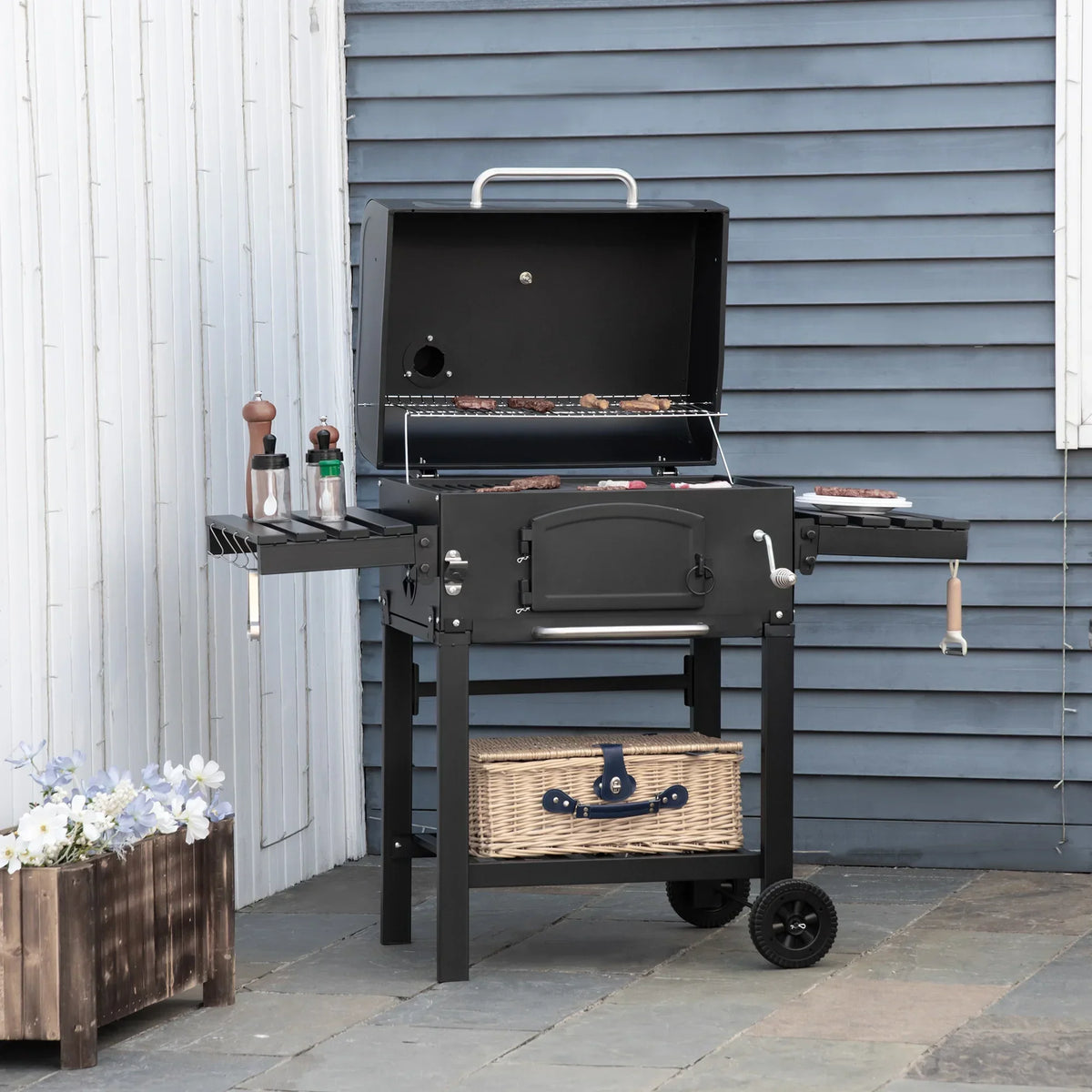 Outsunny Charcoal Grill BBQ With Adjustable Charcoal Height, Black - 846-077