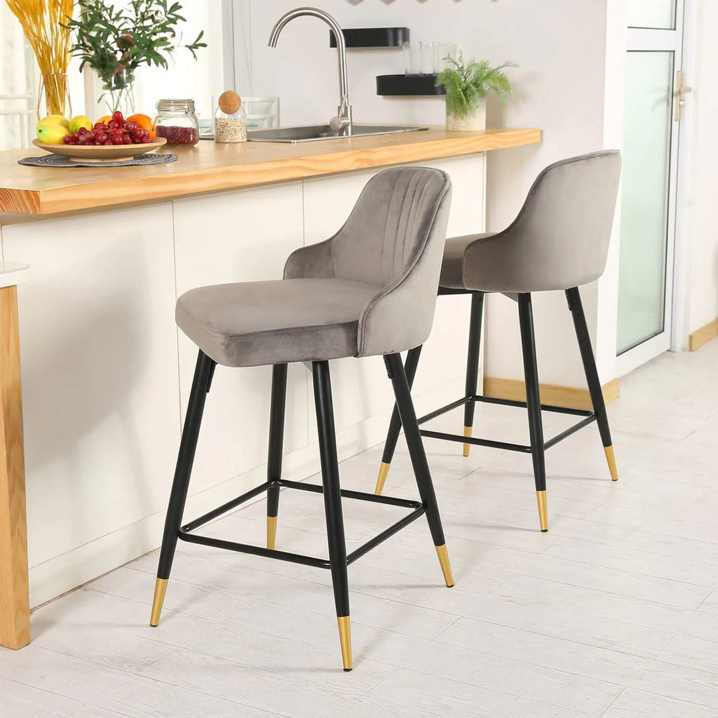 EiweLive Counter Height Swivel Bar Stools With Back, Gray Velvet, Set Of 4 - 25 in