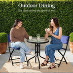 Best Choice Products 3-Piece Patio Bistro Dining Set With Glass Tabletop And Folding Chairs - Gray