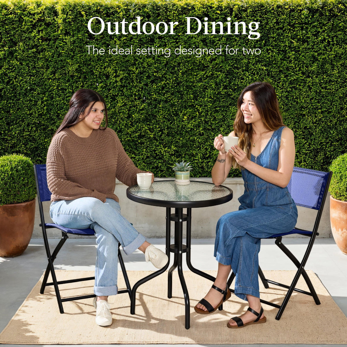 Best Choice Products 3-Piece Patio Bistro Dining Set With Glass Tabletop And Folding Chairs - Gray
