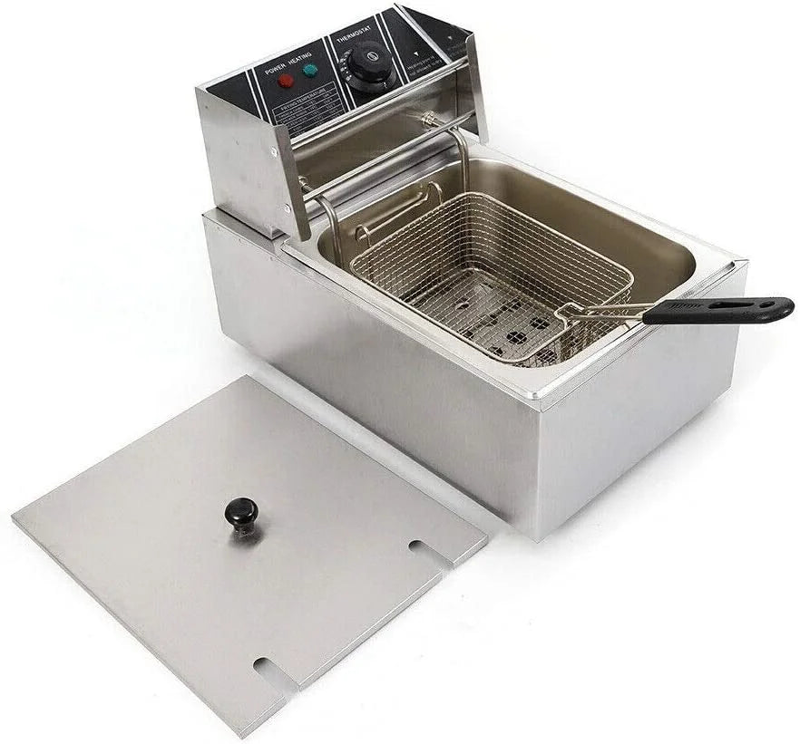 FETCOI Electric Countertop Deep Fryer, 1700W 6L Stainless Steel - Single Tank