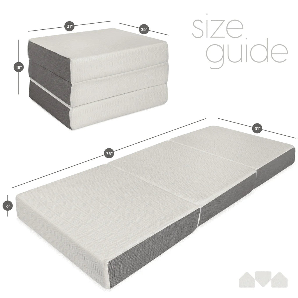 Milliard 6-Inch Memory Foam Tri-Folding Cot Mattress, 75 Inches x 31 Inches, Removable Cover, Non-Slip Bottom
