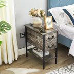 Narrow End Table With Charging Station, 2 Drawers, 19.6 in L x 11.8 in W x 23.6 in H, Gray/Black - 1-pcs / 2-pcs