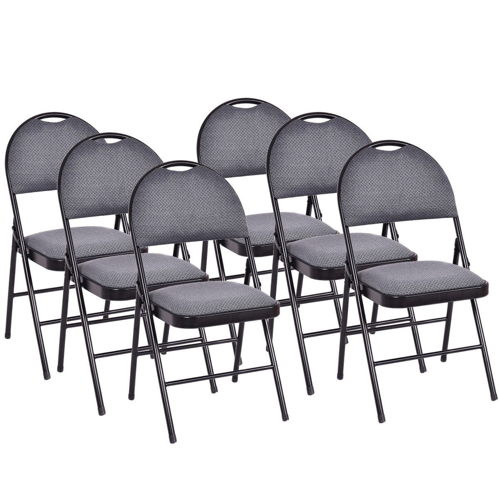 Costway Folding Chairs With Fabric Upholstered Padded Seats And Metal Frame - Set Of 6