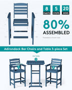SERWALL 3-Piece Adirondack Bar Height Chair And Table Set, Blue