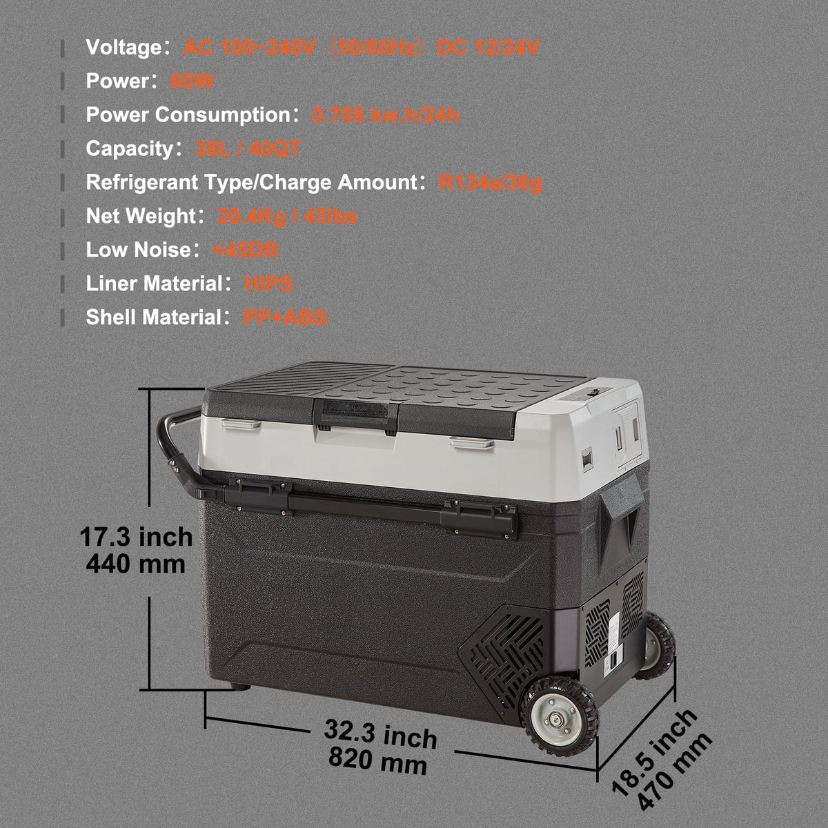 VEVOR Dual-Zone Car Refrigerator Freezer, 48QT - T45K