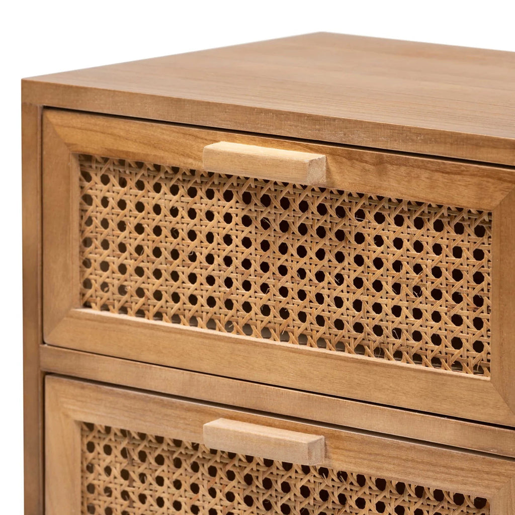 Baxton Studio Walnut Brown Finished Wood 2-Drawer Nightstand With Rattan - Baden
