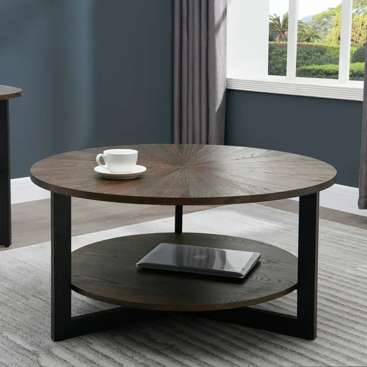 Round Coffee Table With Storage Shelf - 33.5 in
