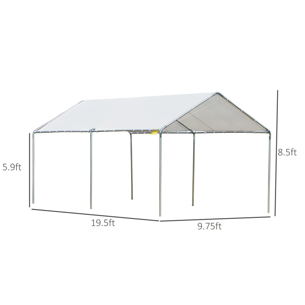 Outsunny Galvanized Steel Carport Canopy 10' x 20', White - 3 Reinforced Steel Cables