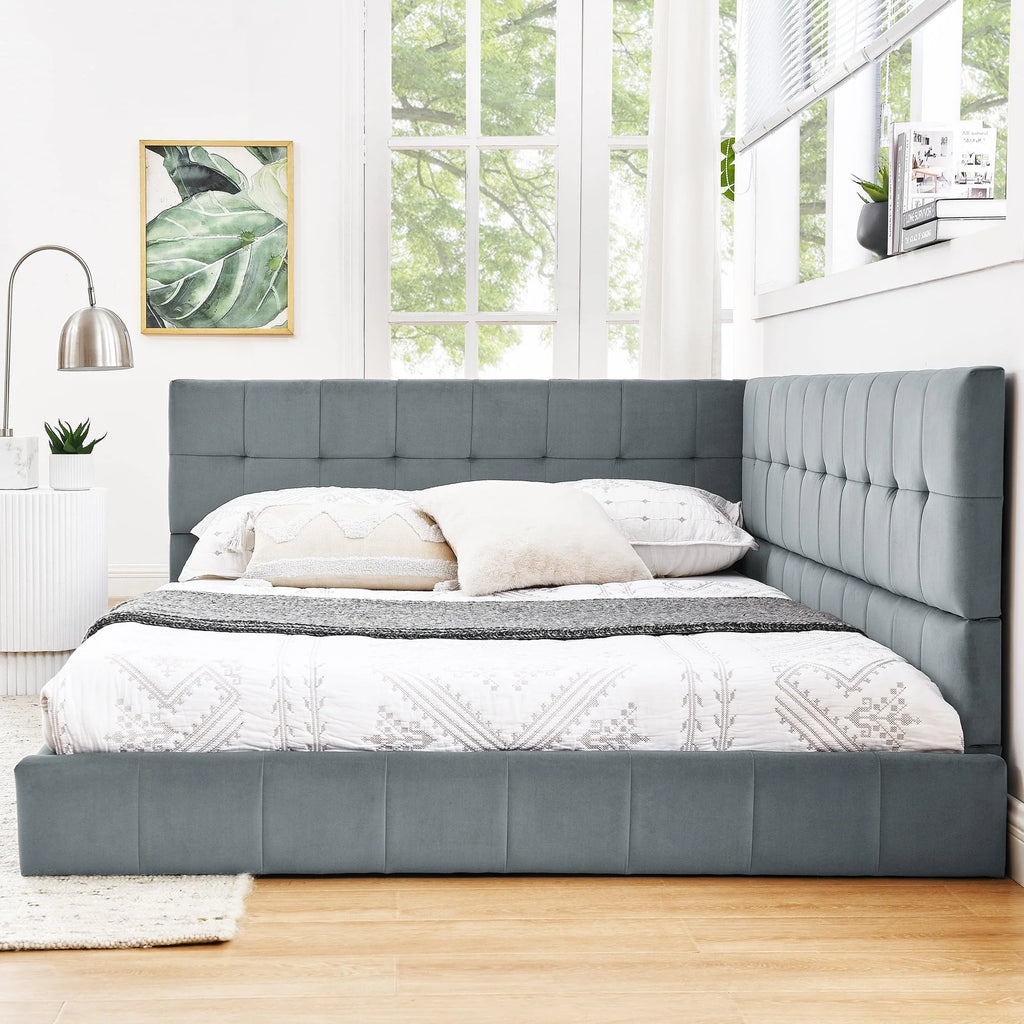Full Upholstered Tufted Velvet Daybed Frame With Backrest And Armrests, Grey, 80.5'' x 59'' x 30.5''