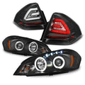 AKKON Dual Halo DRL Projector LED Headlight And LED Tail Lamp Set, Black Housing - 2006-2013 Chevy Impala, 2014-2016 Limited