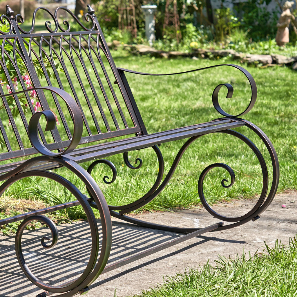 Metal Outdoor Rocking Bench, Bronze, 45 in L x 36 in W x 36 in H