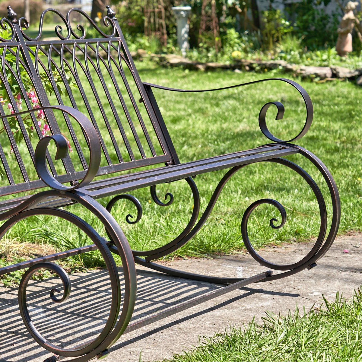 Metal Outdoor Rocking Bench, Bronze, 45 in L x 36 in W x 36 in H