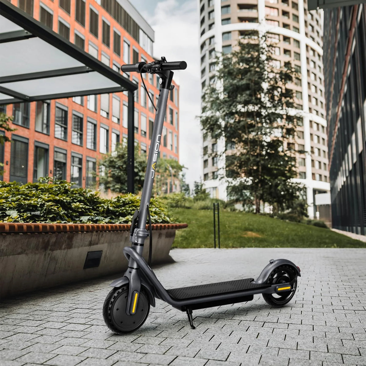 Jasion Electric Kick Scooter, 500W Peak, Up To 15.5 MPH, 19 Miles, Grey - JS2