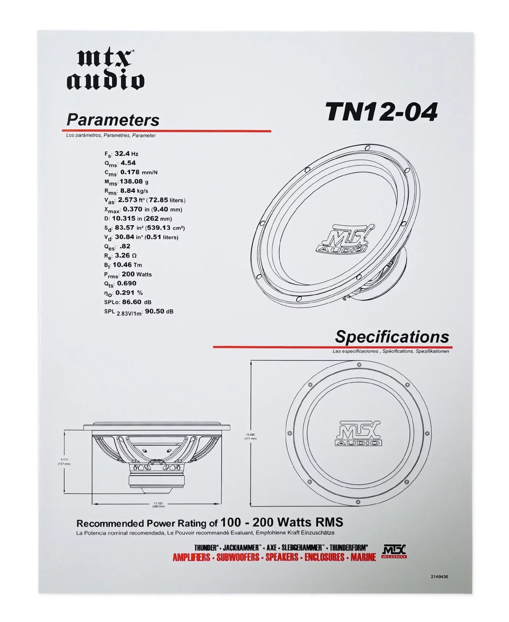 MTX Audio Terminator 12 in 800 Watt 4 Ohm Car Subwoofers - TN12-04