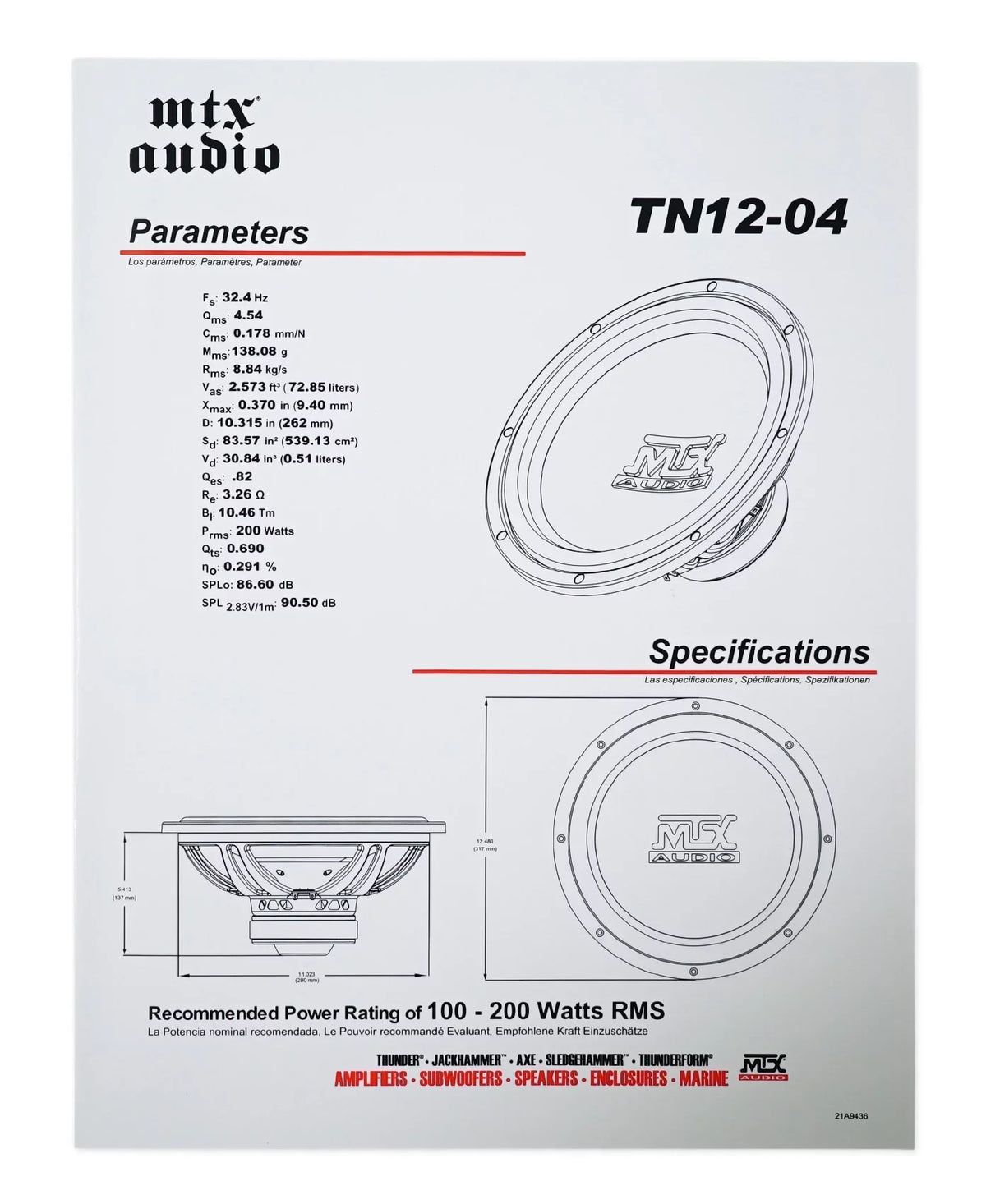 MTX Audio Terminator 12 in 800 Watt 4 Ohm Car Subwoofers - TN12-04