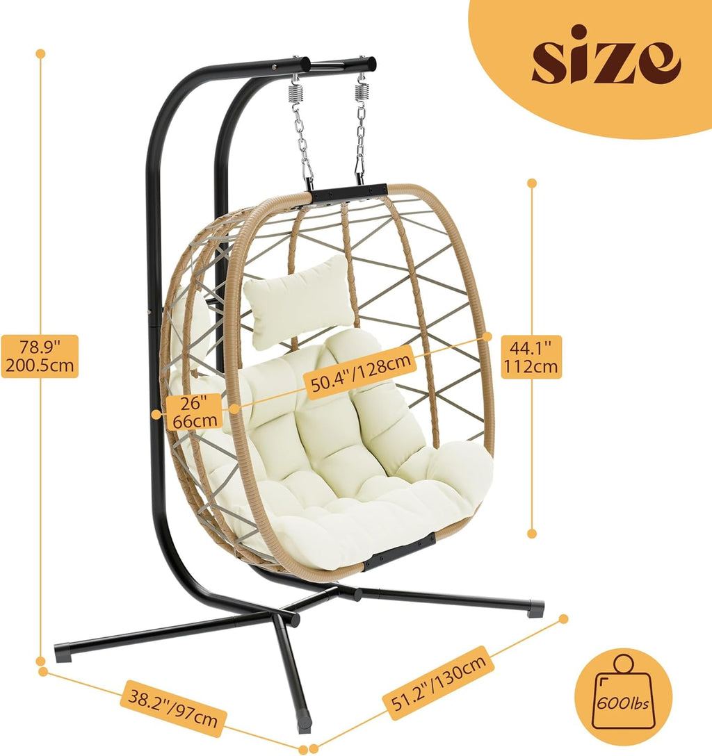 DoubleTT Double Swing Egg Chair With Stand, 2 Person, 550 LBS Capacity
