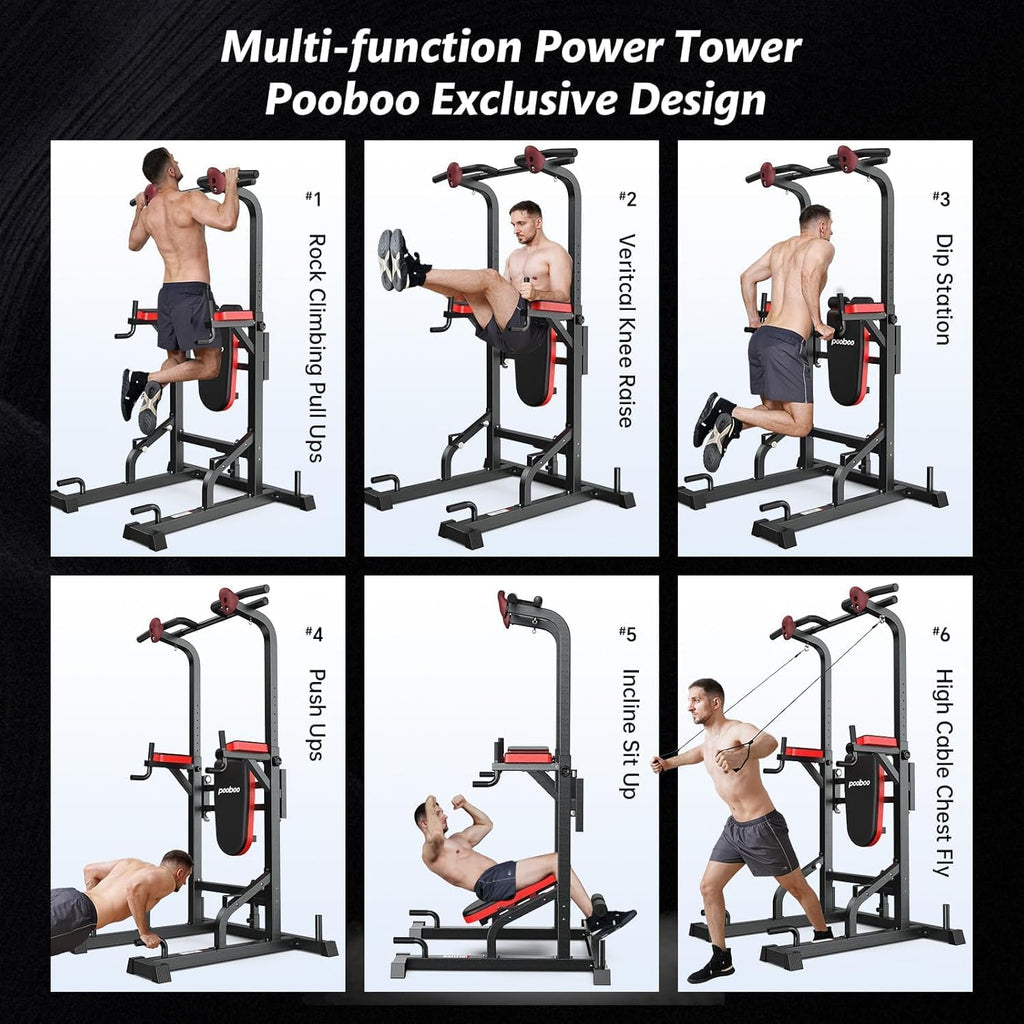 Power Tower Dip Station With Pull-Up Bar, Supine Board, Adjustable