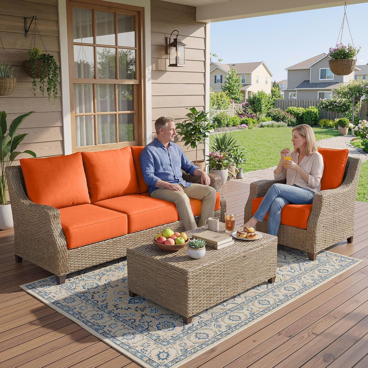 Belord Outdoor Cushion Set - 5 24 x 24 x 6 Inch Seat Cushions And 5 21 x 24 x 6 Inch Back Cushions, Orange