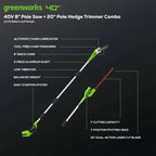 Greenworks 40V 20in Pole Saw With Hedge Trimmer Attachment, 2.0 Ah Battery And Charger