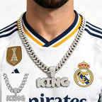 Full Diamond King Football Pendant Necklace With 20in Cuban Link Chain, 13mm Width