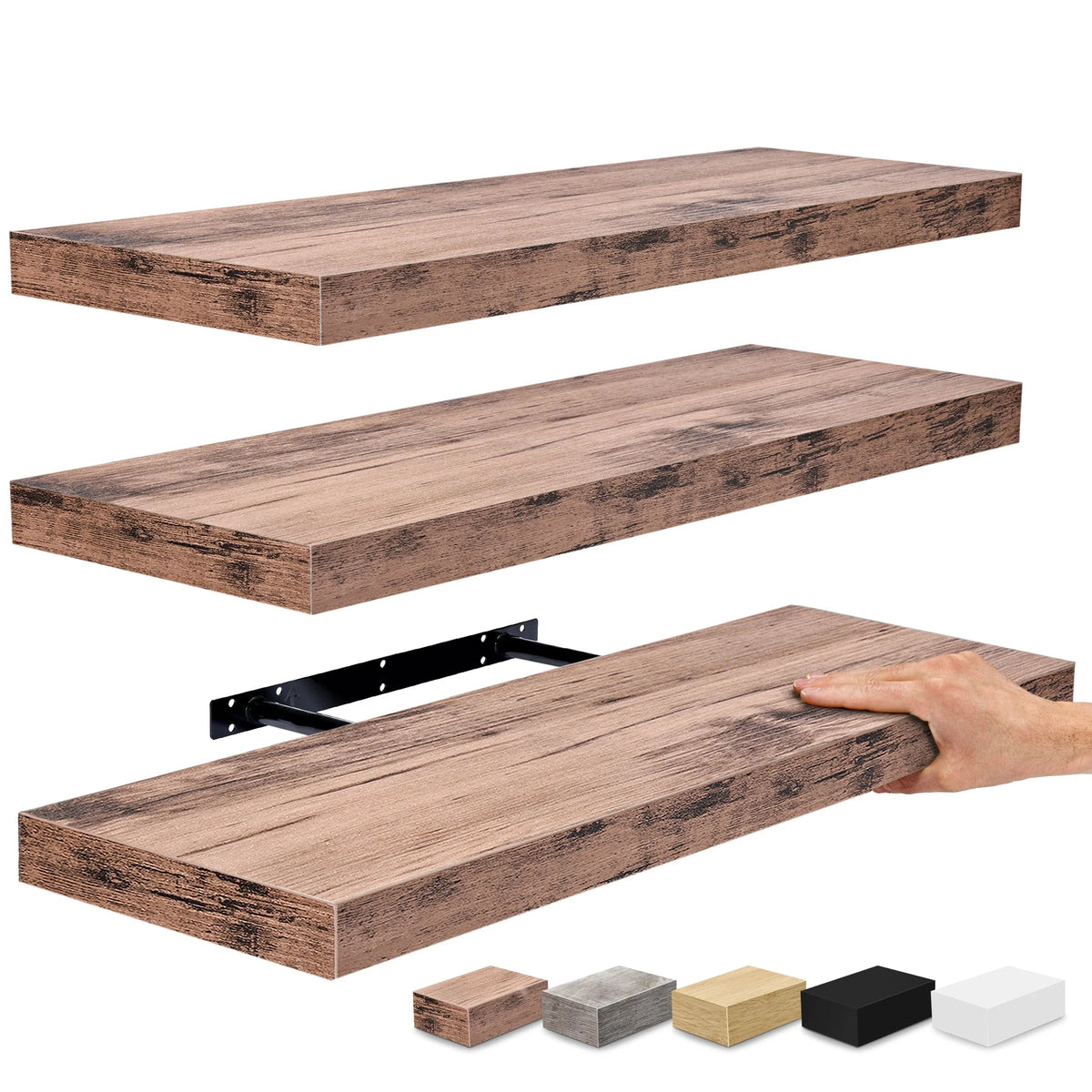 Floating Engineered Wood Wall Shelves, Set Of 3, 23.75 in x 9.25 in