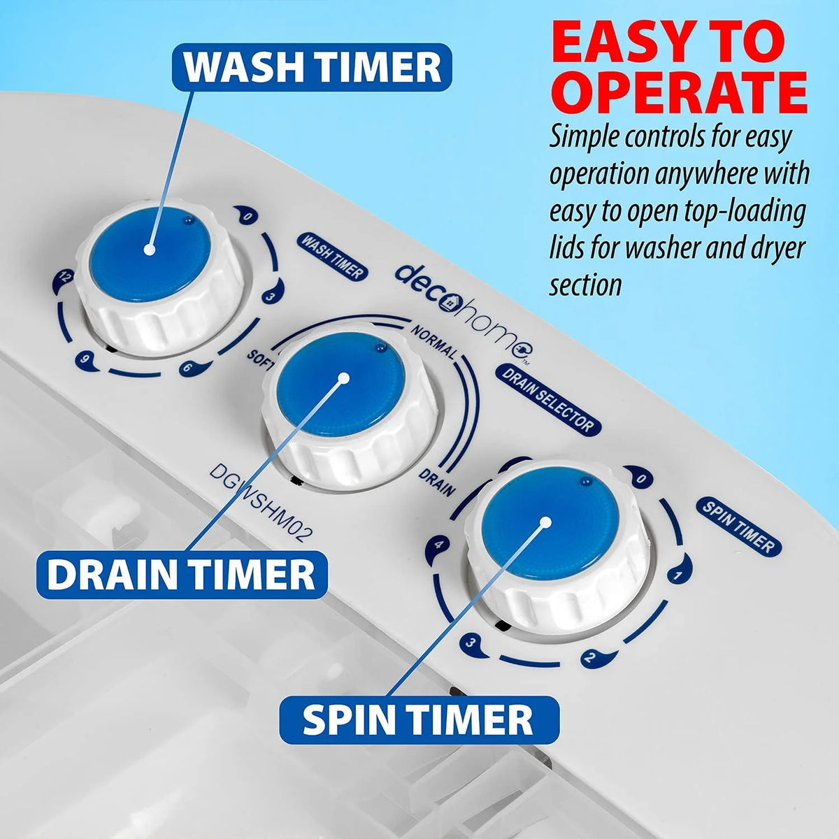 Deco Home Portable Twin Tub Washing Machine With Gravity Drainage System