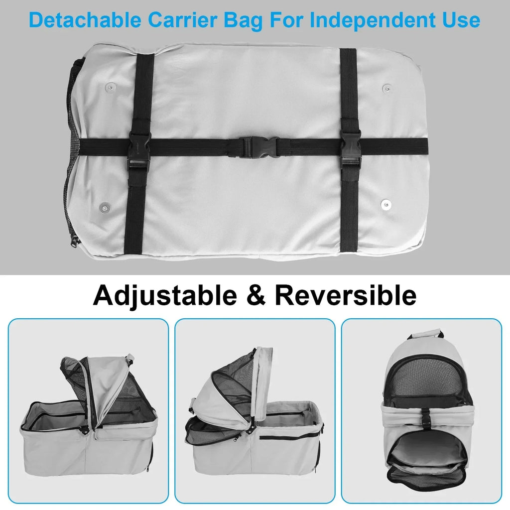 iMounTEK 4-Wheel Foldable Pet Stroller With Removable Liner And Storage Basket - Gray