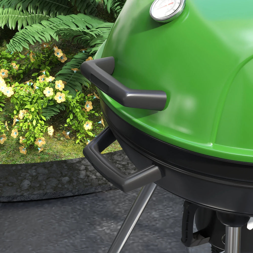 Outsunny 21 Inch Green Kettle Charcoal BBQ Grill With Wheels - 846-142V00GN