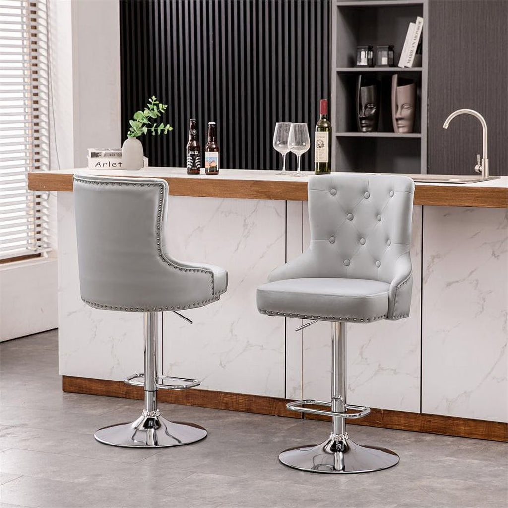 Alexent 2-Piece Swivel Bar Stools, Dark Blue, 43.7-51.6 H, 19.3 W x 18.1 D - Silver Footrest