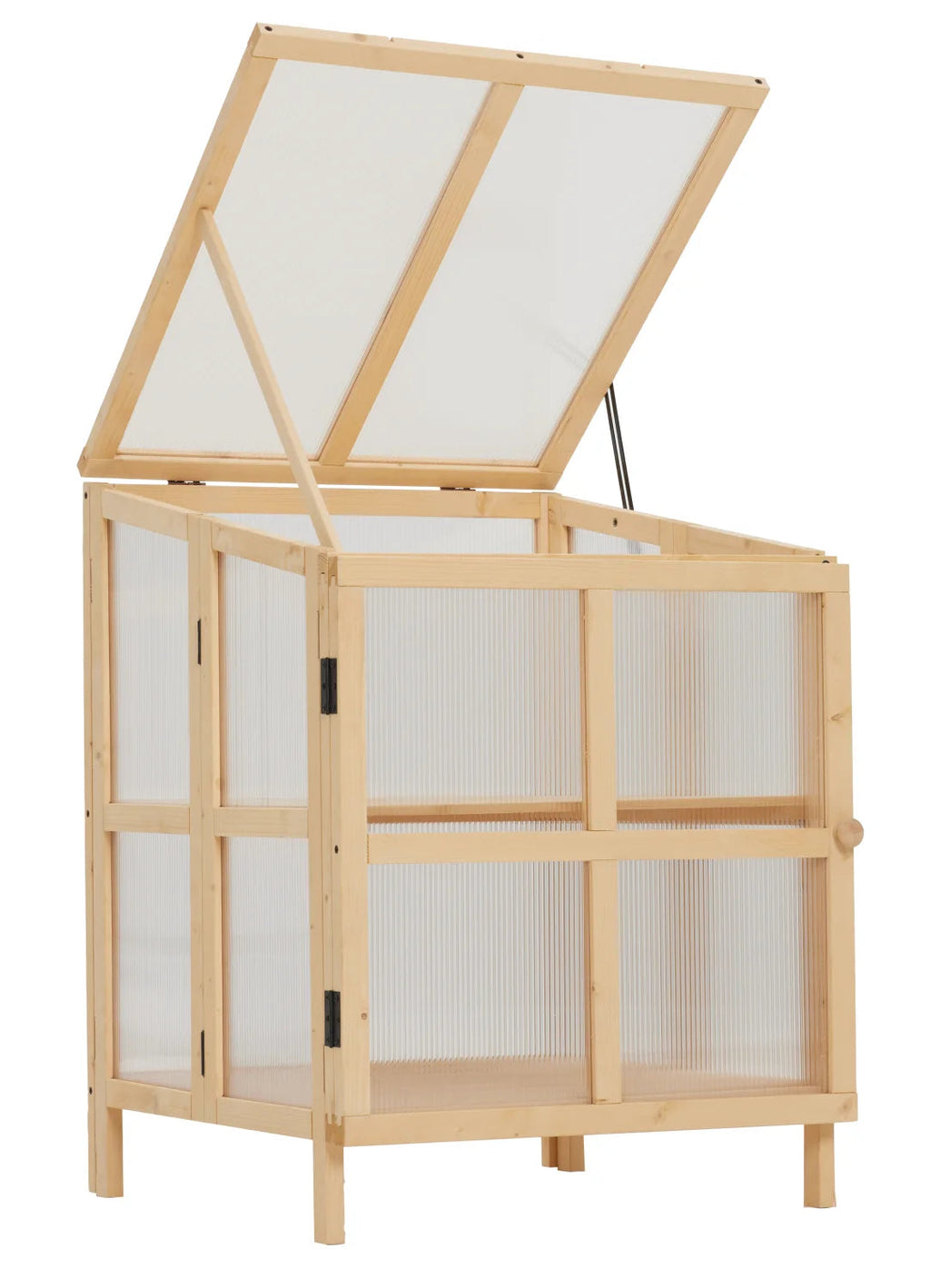 Youmumeub Wooden Cold Frame Greenhouse With 2-Tier Raised Garden Planter And Polycarbonate Panels - Foldable, Natural Wood