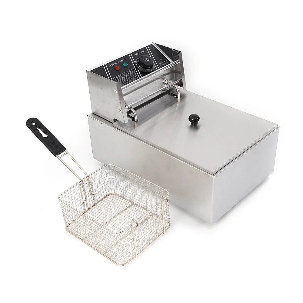 FETCOI Electric Countertop Deep Fryer, 1700W 6L Stainless Steel - Single Tank