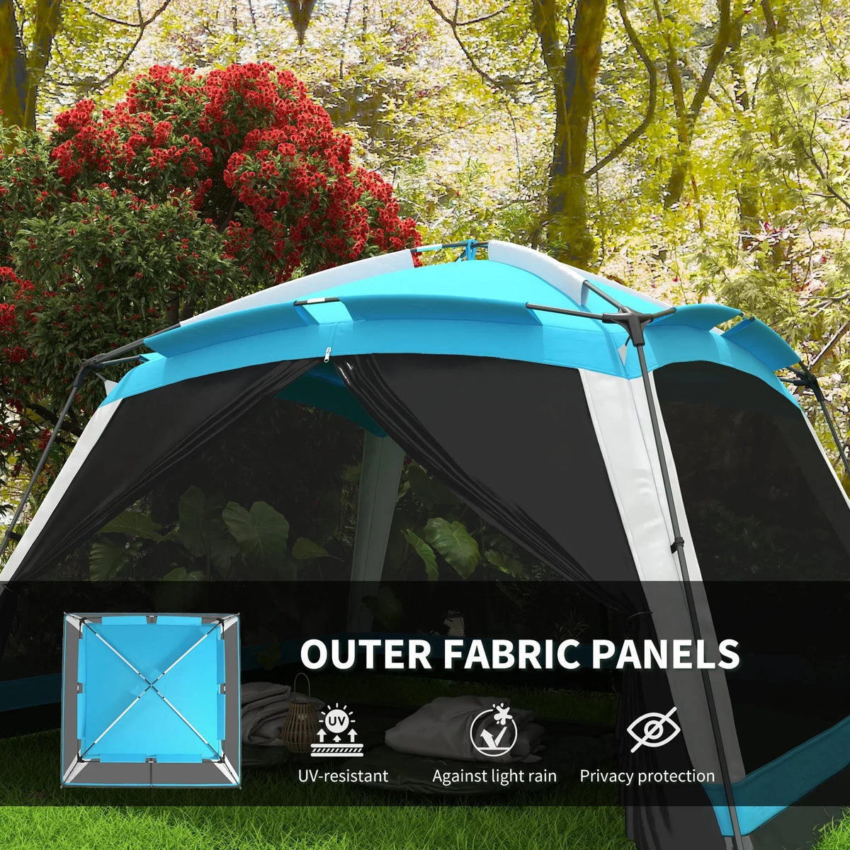Outsunny 12' x 12' 8 Person Screen House Tent With Carry Bag And 4 Mesh Walls - Sky Blue