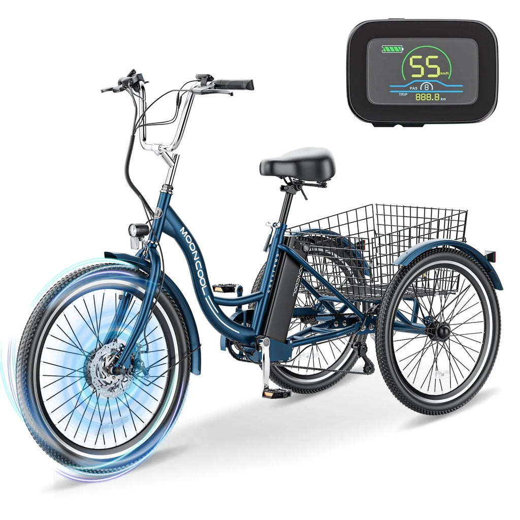Mooncool Adult 3-Wheel Electric Tricycle, 24in 26in, 350W 36V, 7 Speeds