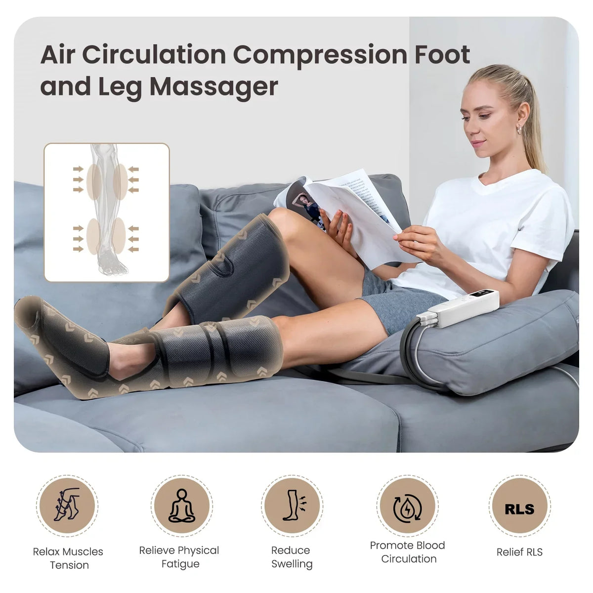 PureHeal Air Compression Foot And Leg Massager, Black - 5 Modes, 5 Intensities