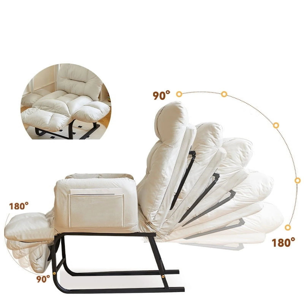 HDUTNGISN Recliner Armchair With Adjustable Backrest, White, 20 x 27.5 x 61.8 in