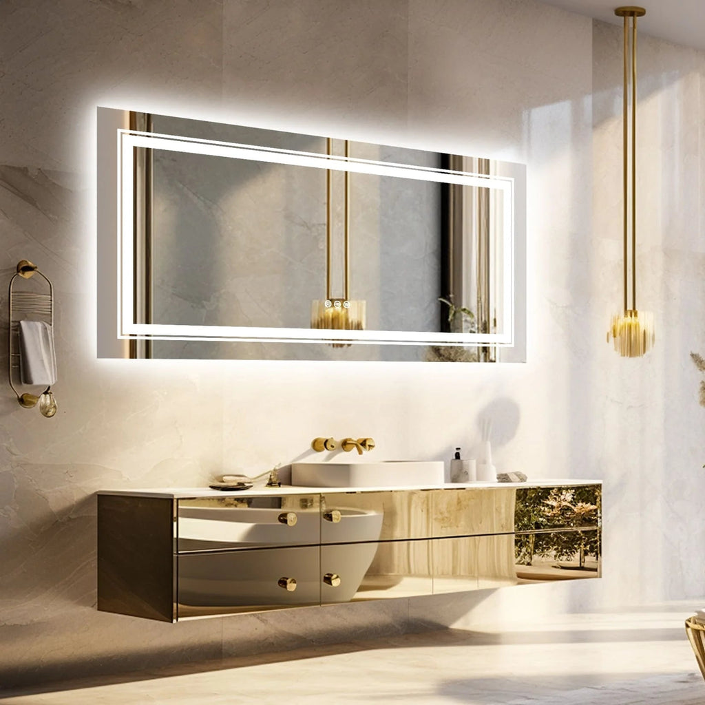 LED Lighted Bathroom Vanity Mirror, Silver, 3 Colors