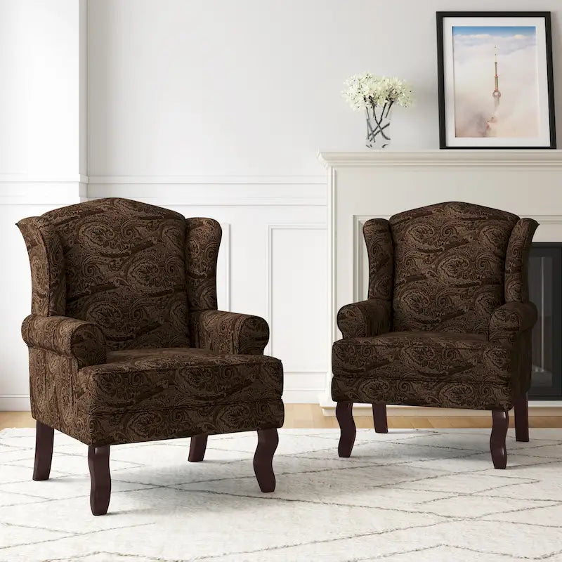 Traditional Wingback Upholstered Accent Chairs, Set of 2, 31 W x 31.8 D x 42.9 H
