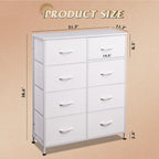 Tall Fabric Dresser With 8 Drawers, 31.7 in L x 11.7 in W x 38.6 in H
