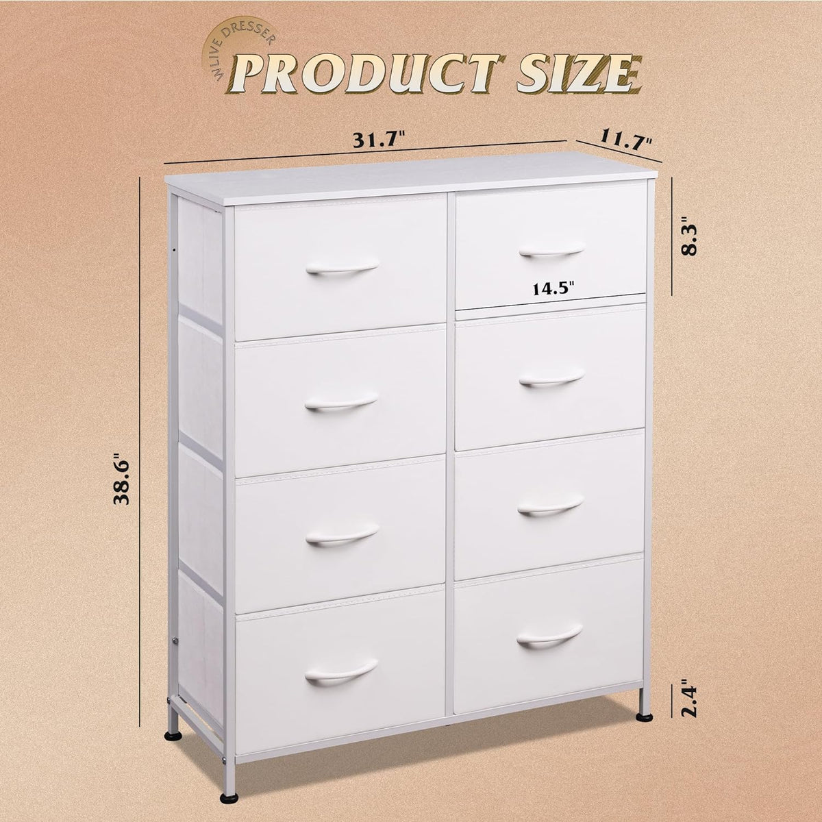Tall Fabric Dresser With 8 Drawers, 31.7 in L x 11.7 in W x 38.6 in H