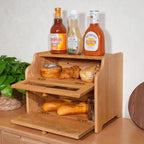 Solid Wood Oak Bread Box, Double Layer, Large Capacity, Clear Window - Nature