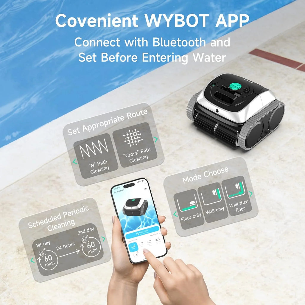 WYBOT Cordless Robotic Pool Vacuum, 150 Mins Runtime, For Inground Pools Up To 1,614 Sq.ft - C1