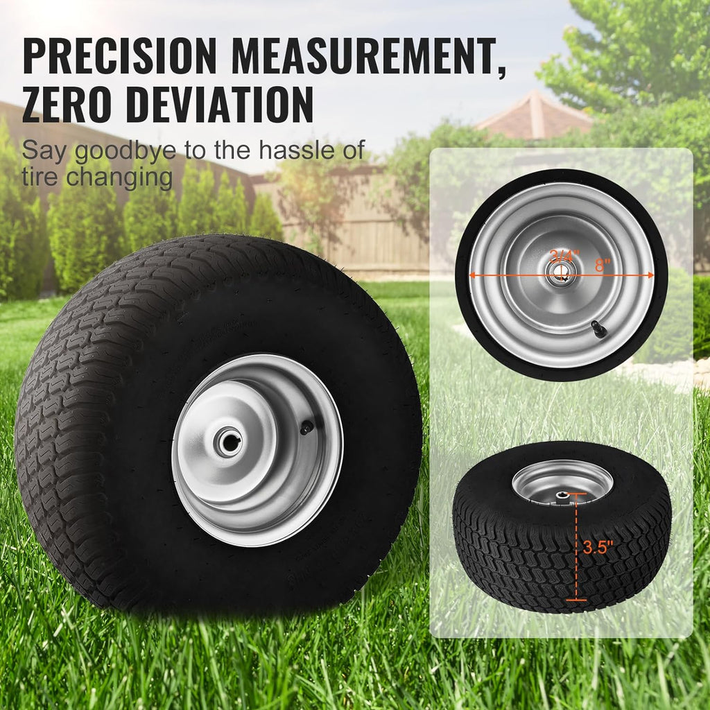 Lawn Mower Tire And Wheel Assemblies 15 x 6-6 in, 2-Pack, 3 in Centered Hub - 16 PCS Adapters