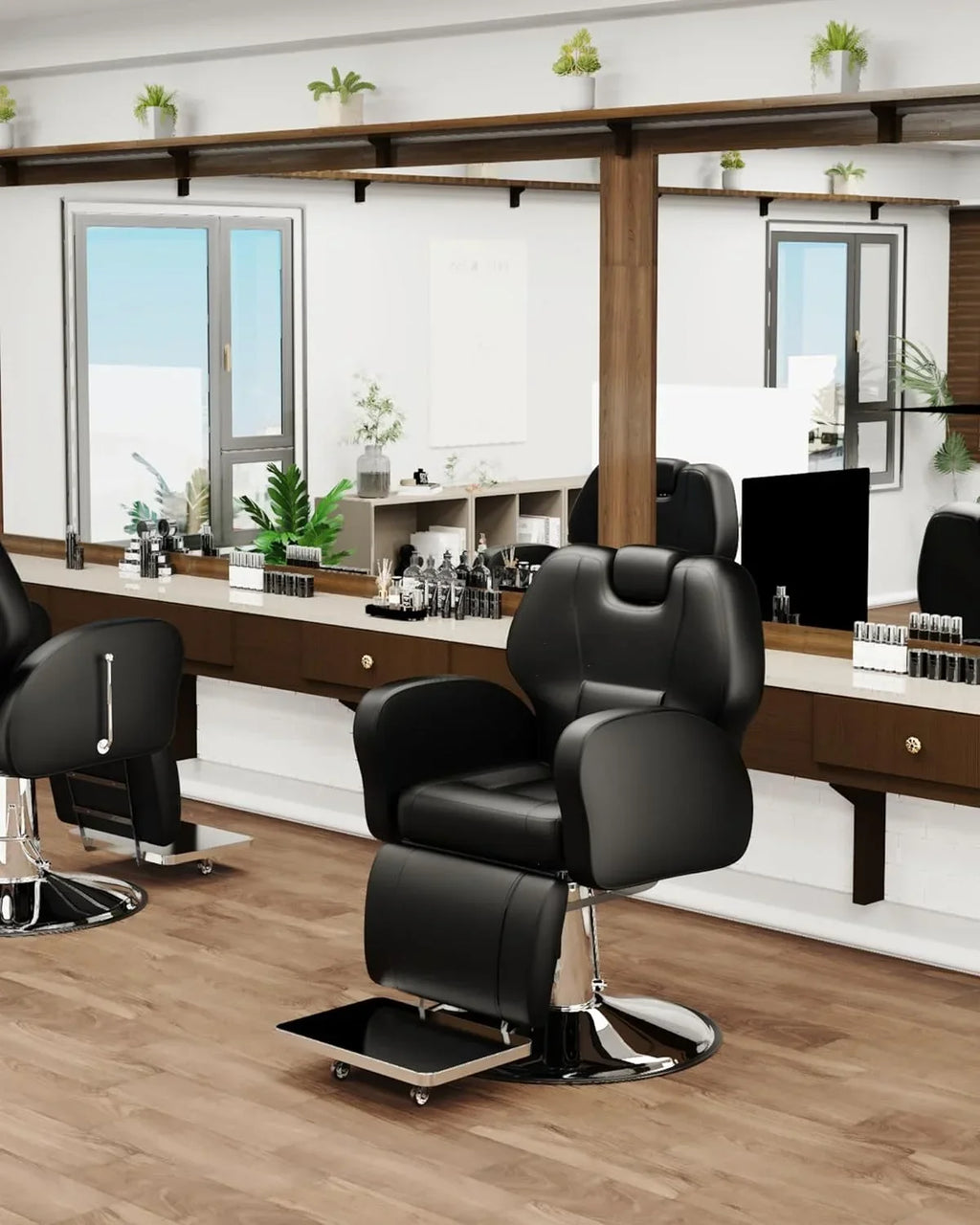 Baasha Reclining Barber Chair, 165 Degree, Heavy-Duty Steel Frame, Black