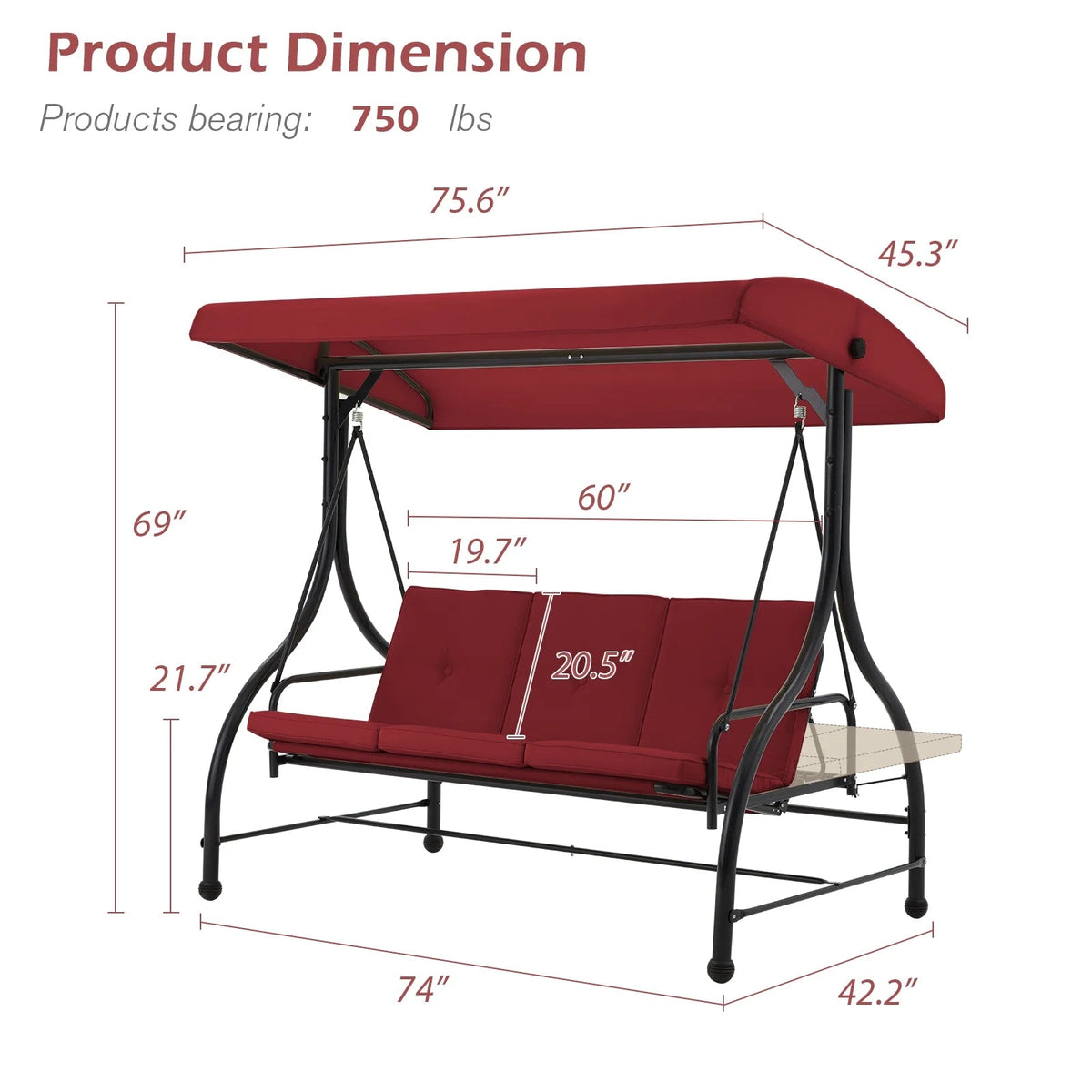 AECOJOY 3-Person Steel Canopy Porch Swing Glider Hammock